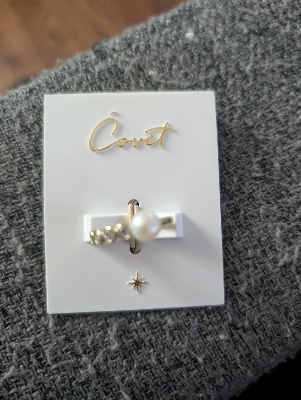 Covet Elegant Pearl & CZ Gold Ring - White Pearl